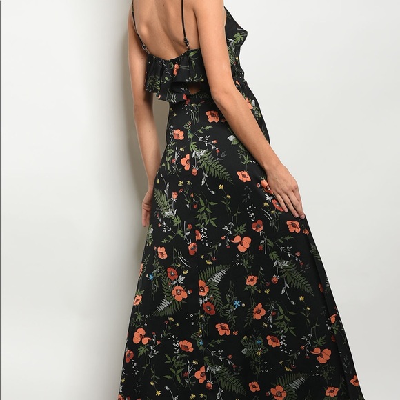 Black Floral Ruffle Maxi Dress - Picture 3 of 8